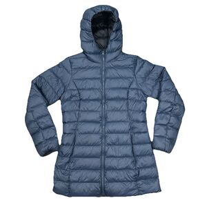 Eddie Bauer Women's EB650 Fill Long Down Puffer Jacket Parka Hooded Blue Small